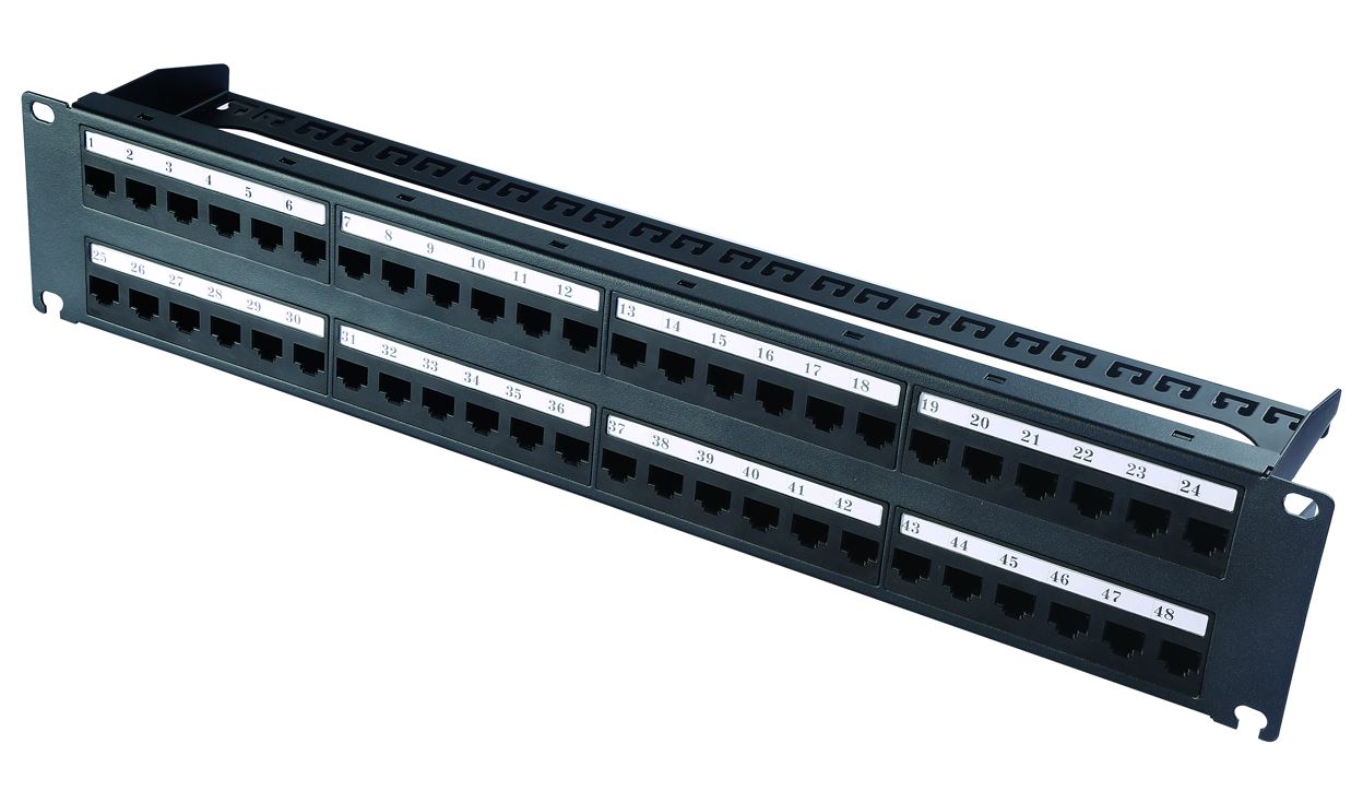 2U UTP 48Port C6A patch panel with cable